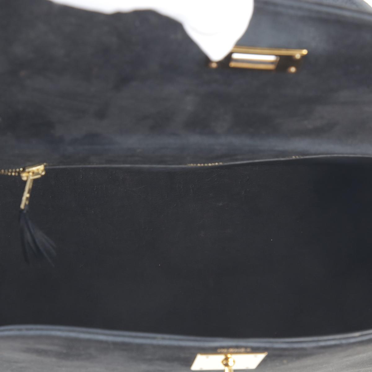 Good ( Rank AB) HERMÈS Kelly 28 Sellier Black (89) Doblis Suede Gold hardware - 17