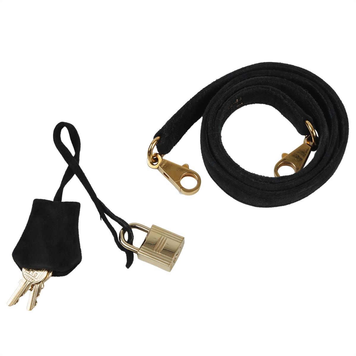Good ( Rank AB) HERMÈS Kelly 28 Sellier Black (89) Doblis Suede Gold hardware - 14