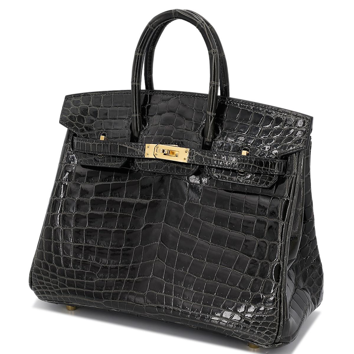 Excellent ( Rank SA ) HERMÈS Birkin 25 Graphite (88) Niloticus Crocodile Gold hardware D (2019) - 2