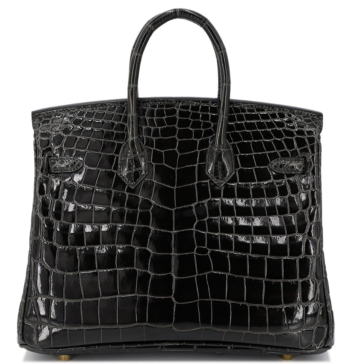 Excellent ( Rank SA ) HERMÈS Birkin 25 Graphite (88) Niloticus Crocodile Gold hardware D (2019) - 3