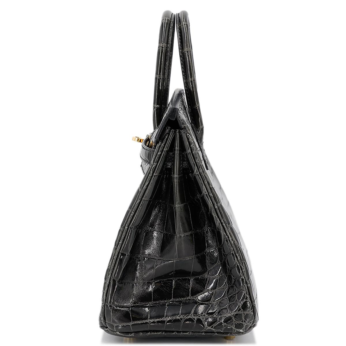 Excellent ( Rank SA ) HERMÈS Birkin 25 Graphite (88) Niloticus Crocodile Gold hardware D (2019) - 4