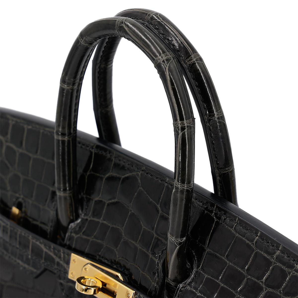 Excellent ( Rank SA ) HERMÈS Birkin 25 Graphite (88) Niloticus Crocodile Gold hardware D (2019) - 6