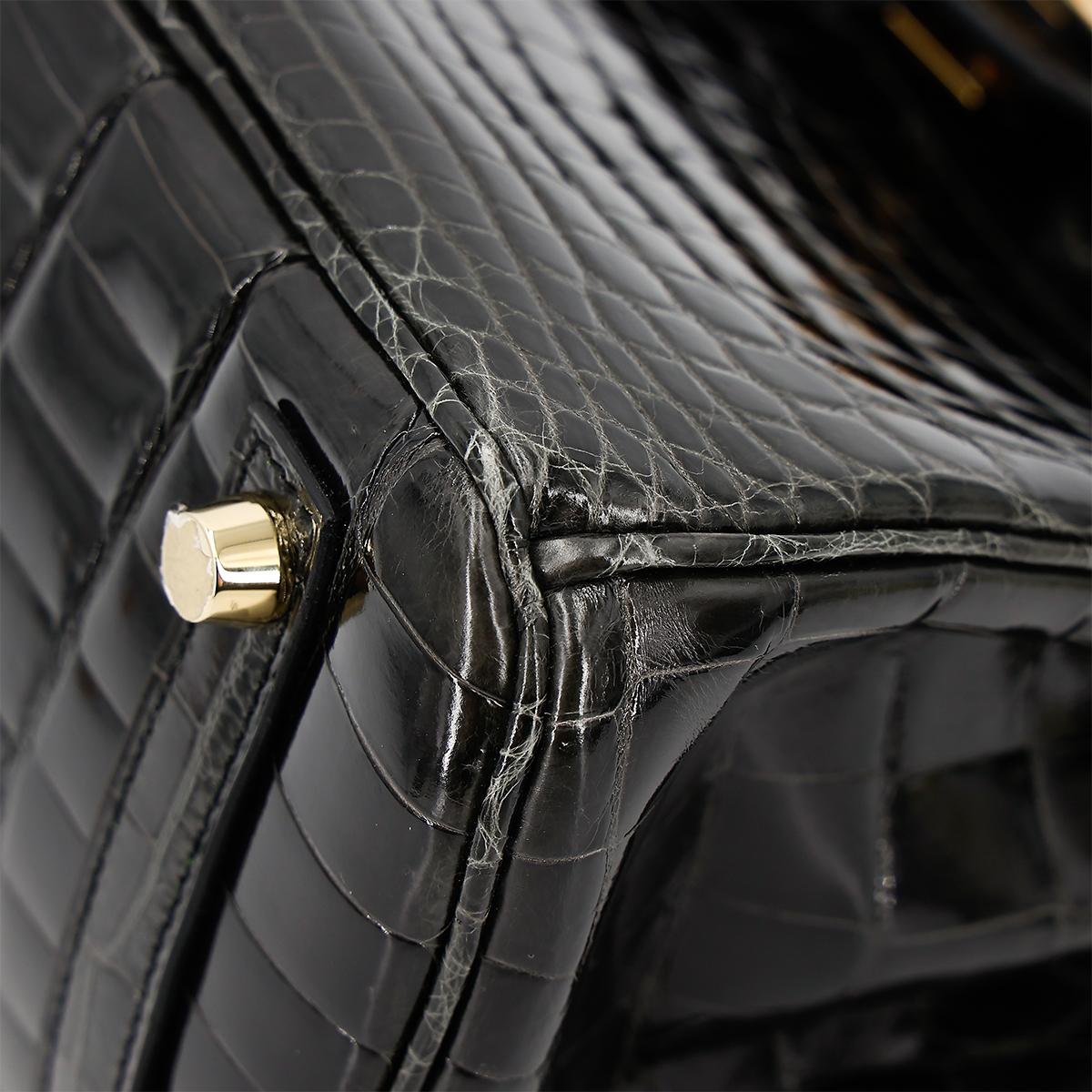 Excellent ( Rank SA ) HERMÈS Birkin 25 Graphite (88) Niloticus Crocodile Gold hardware D (2019) - 9