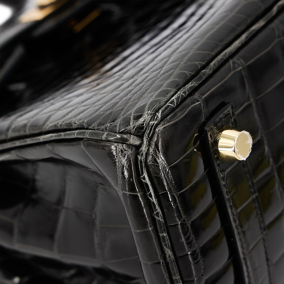 Excellent ( Rank SA ) HERMÈS Birkin 25 Graphite (88) Niloticus Crocodile Gold hardware D (2019) - 8