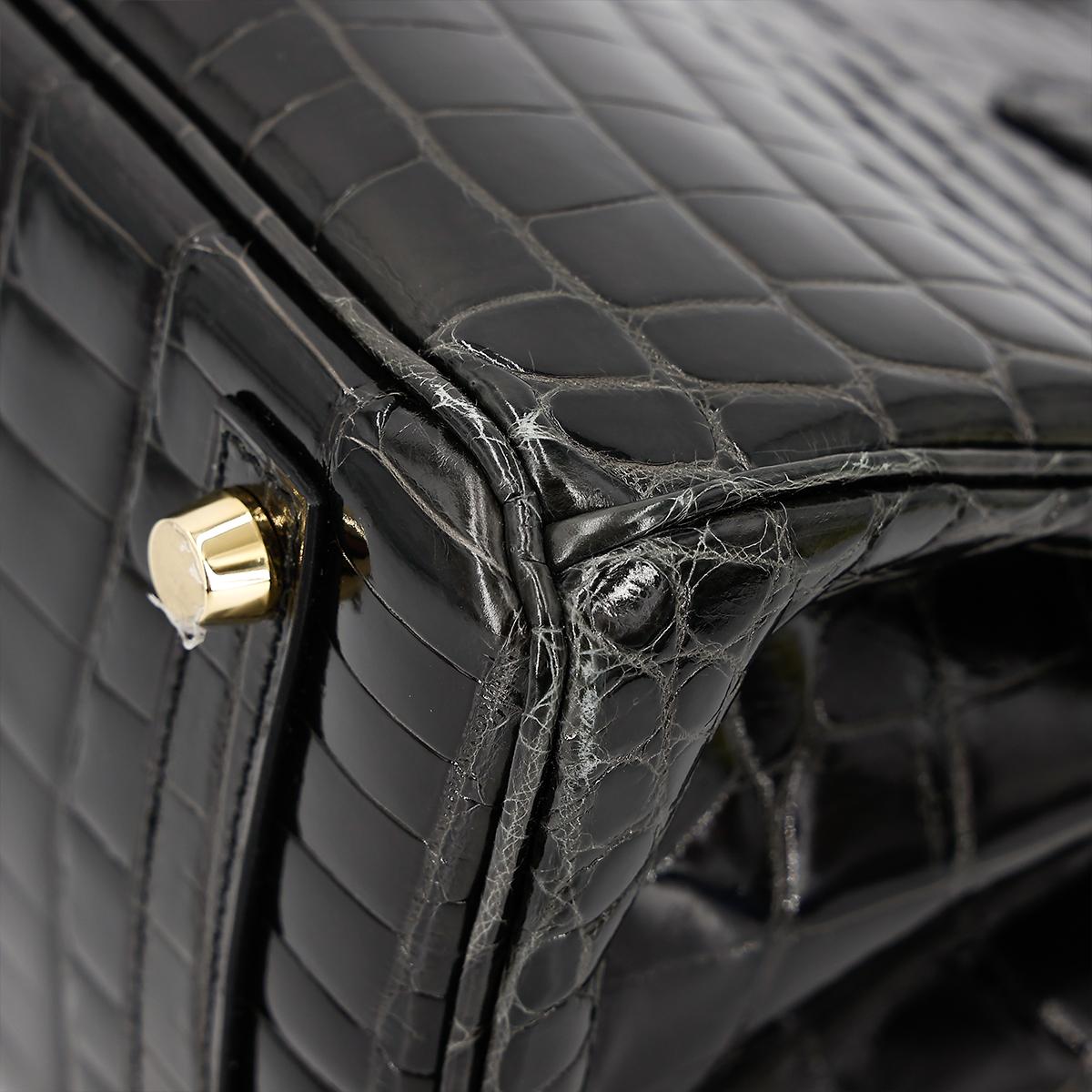 Excellent ( Rank SA ) HERMÈS Birkin 25 Graphite (88) Niloticus Crocodile Gold hardware D (2019) - 11