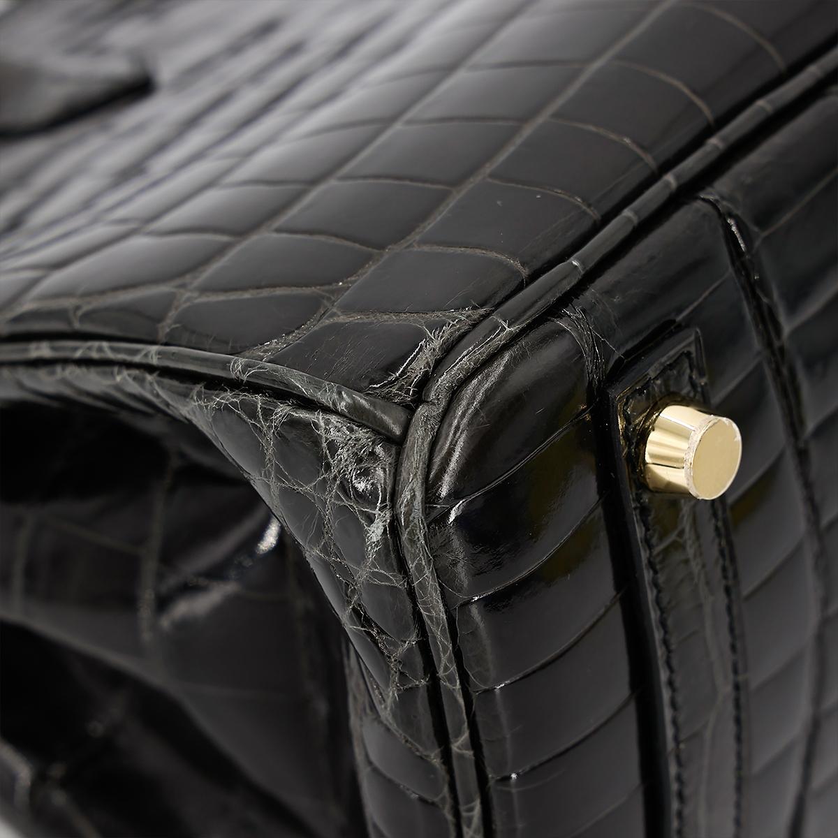 Excellent ( Rank SA ) HERMÈS Birkin 25 Graphite (88) Niloticus Crocodile Gold hardware D (2019) - 10