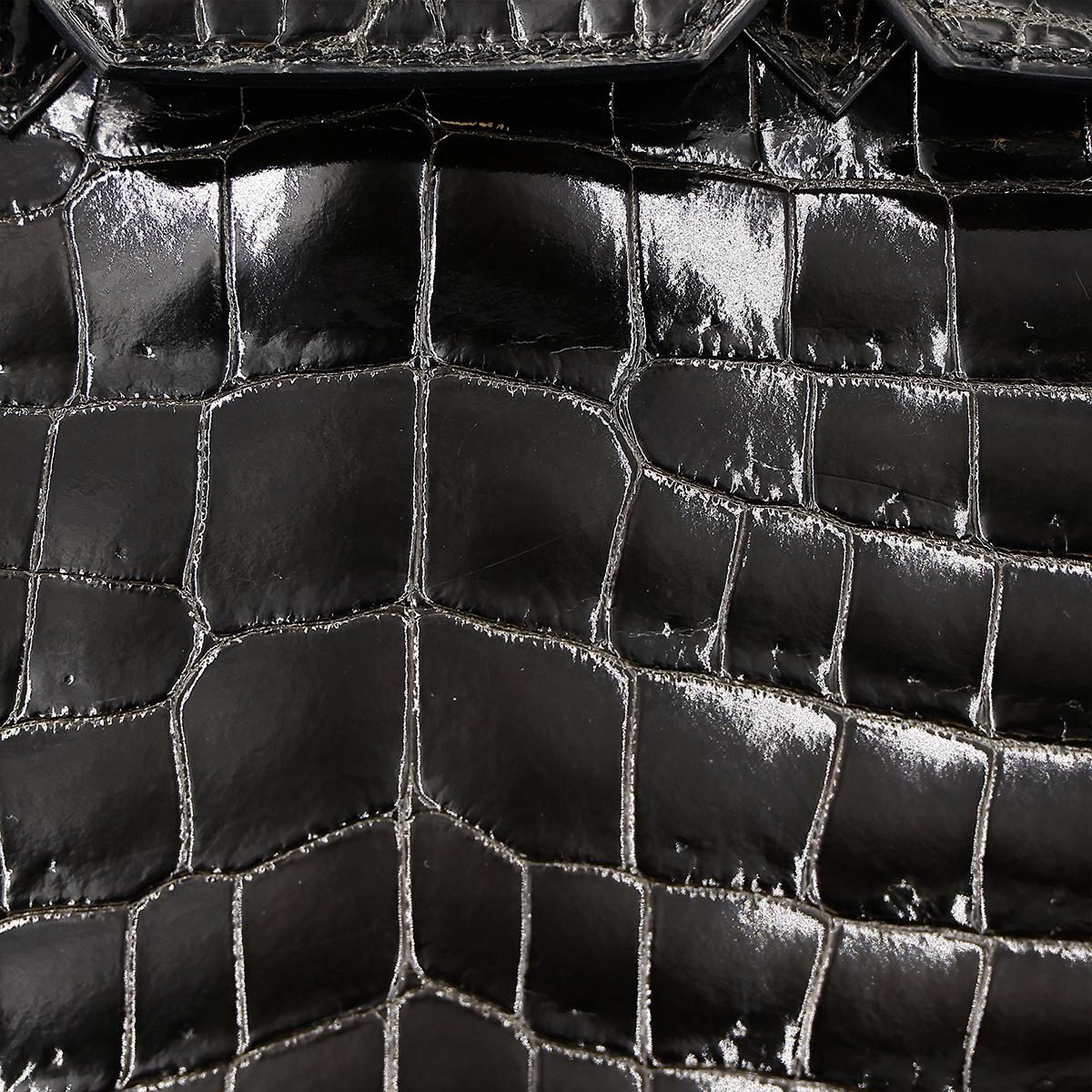 Excellent ( Rank SA ) HERMÈS Birkin 25 Graphite (88) Niloticus Crocodile Gold hardware D (2019) - 18