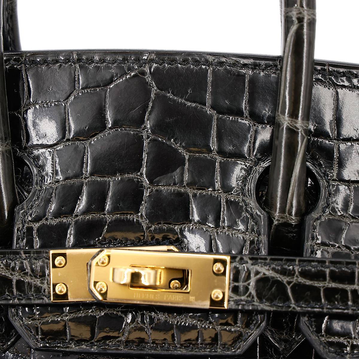 Excellent ( Rank SA ) HERMÈS Birkin 25 Graphite (88) Niloticus Crocodile Gold hardware D (2019) - 12
