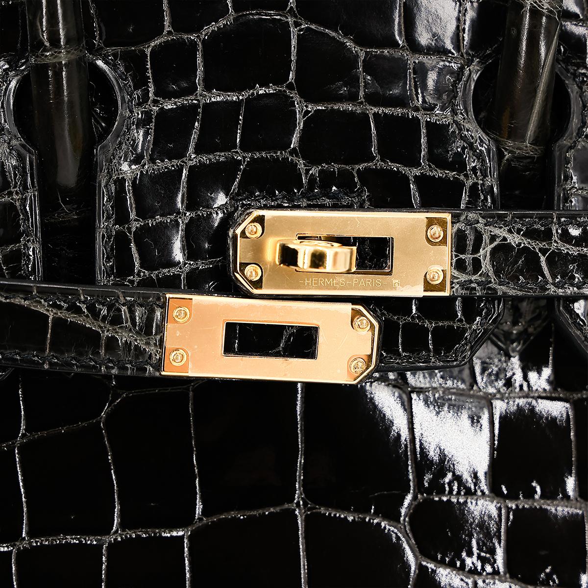 Excellent ( Rank SA ) HERMÈS Birkin 25 Graphite (88) Niloticus Crocodile Gold hardware D (2019) - 14