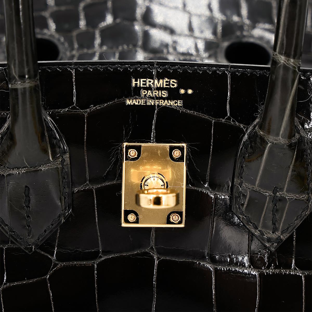 Excellent ( Rank SA ) HERMÈS Birkin 25 Graphite (88) Niloticus Crocodile Gold hardware D (2019) - 15