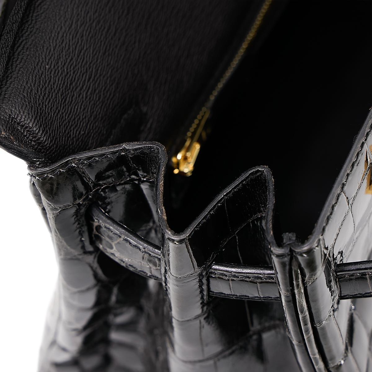 Excellent ( Rank SA ) HERMÈS Birkin 25 Graphite (88) Niloticus Crocodile Gold hardware D (2019) - 21
