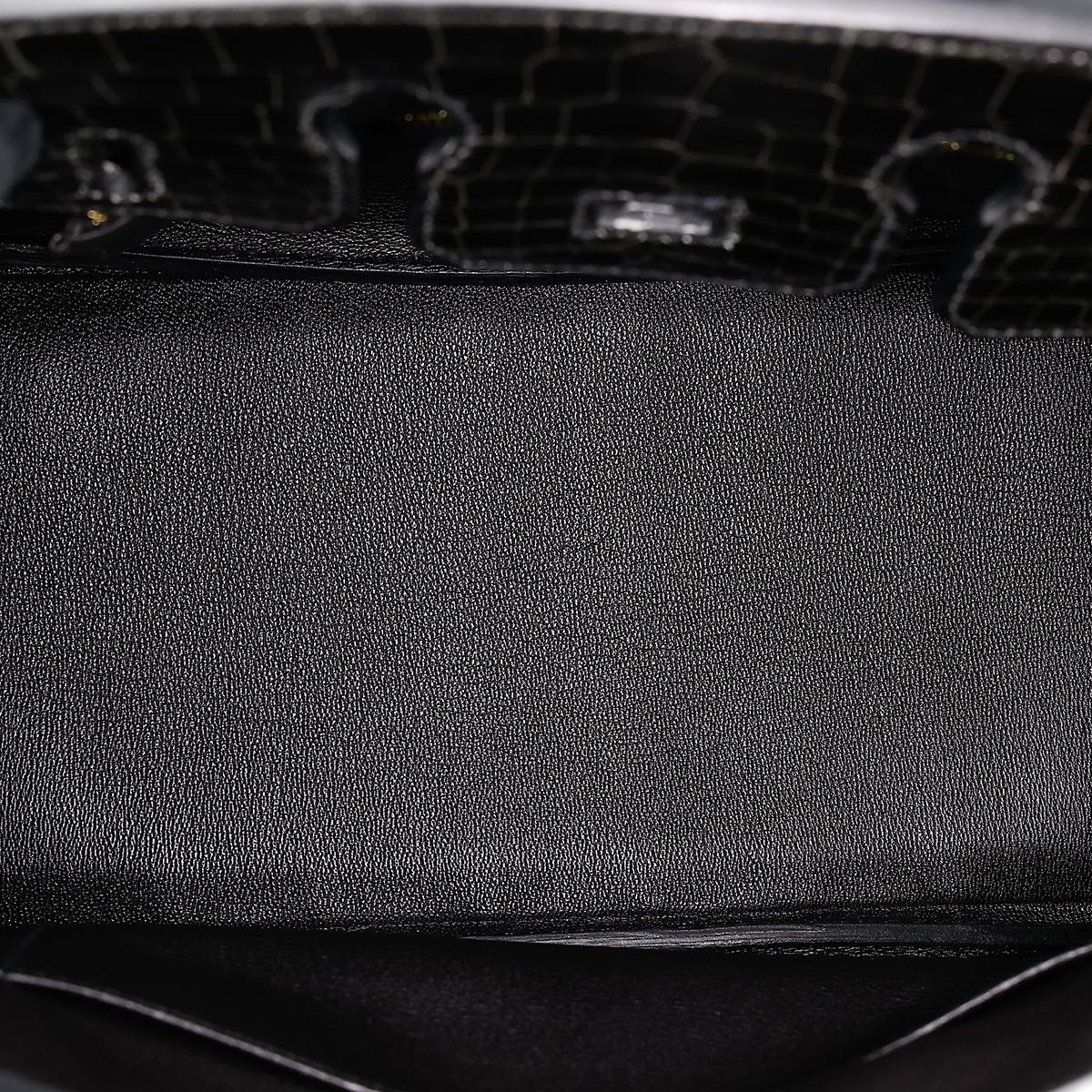 Excellent ( Rank SA ) HERMÈS Birkin 25 Graphite (88) Niloticus Crocodile Gold hardware D (2019) - 19
