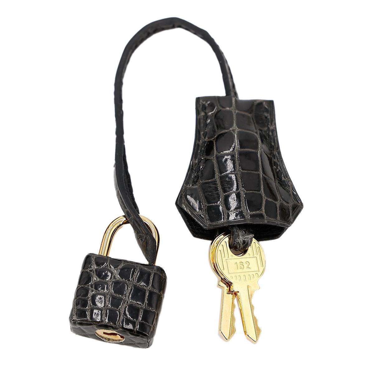 Excellent ( Rank SA ) HERMÈS Birkin 25 Graphite (88) Niloticus Crocodile Gold hardware D (2019) - 24