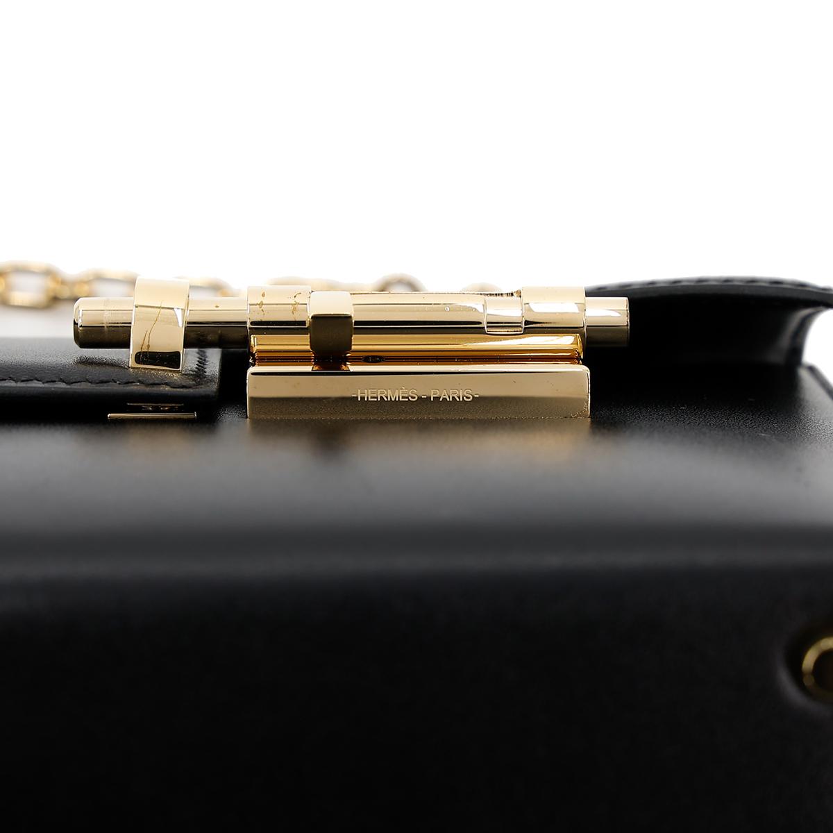 Very Good ( Rank A) HERMÈS Verrou Mini Black (89) Tadelakt Permabrass hardware Z (2021) - 16