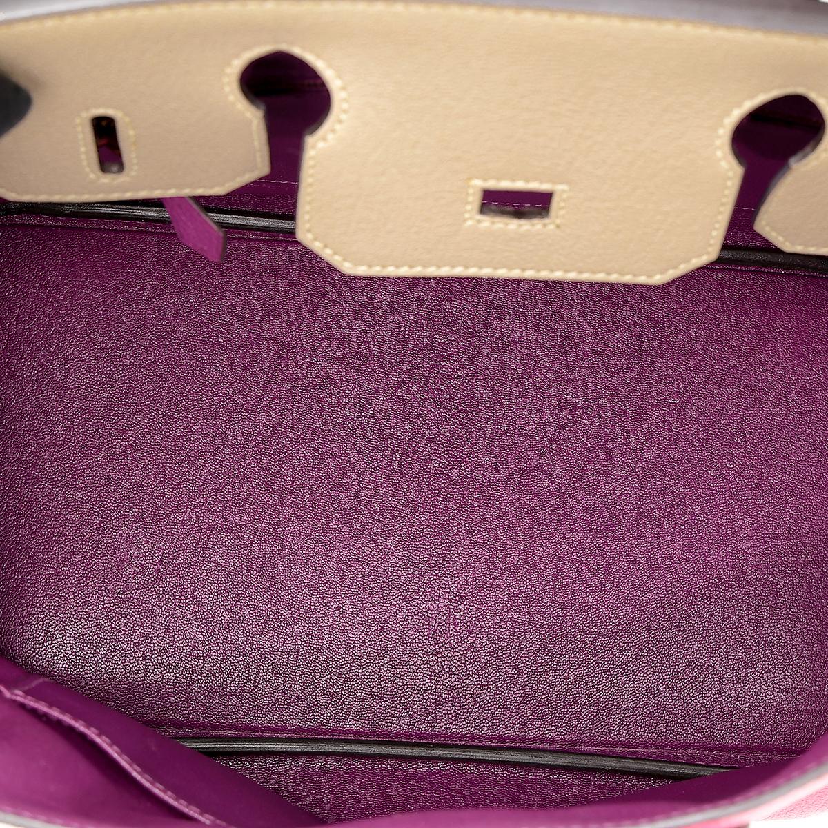 Good ( Rank AB) HERMÈS Special Order Birkin 30 Anemone (P9) Gris Tourterelle (81) Rose Shocking (5R) Chevre Gold hardware X (2016) - 19