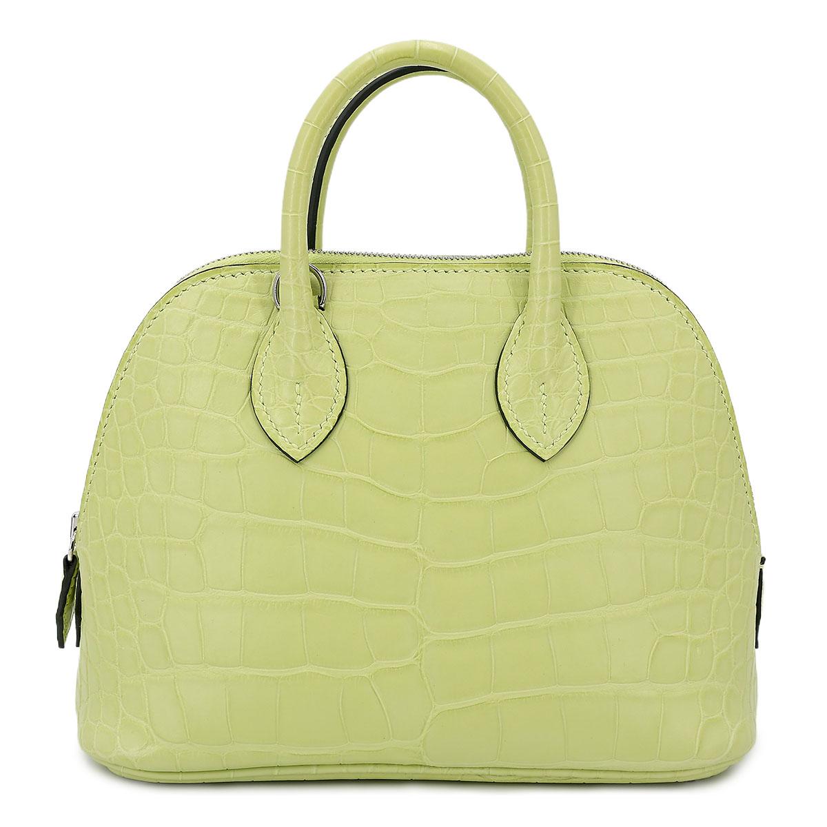 Brand New ( Rank N ) HERMÈS Mini Bolide 1923 Jaune Bourgeon (R9) Matte Alligator Palladium hardware B (2023) - 1