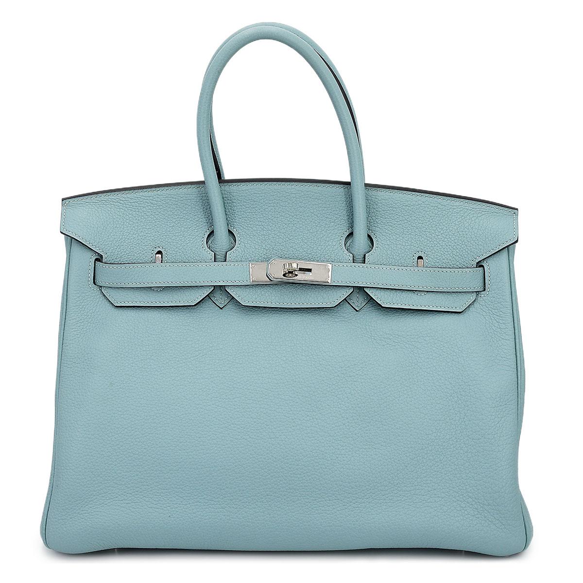 Very Good ( Rank A) HERMÈS Birkin 35 Ciel (7G) Clemence Palladium hardware Square M (2009) - 1