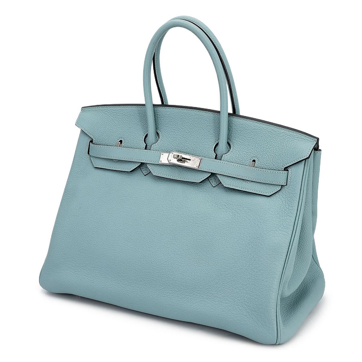 Very Good ( Rank A) HERMÈS Birkin 35 Ciel (7G) Clemence Palladium hardware Square M (2009) - 2