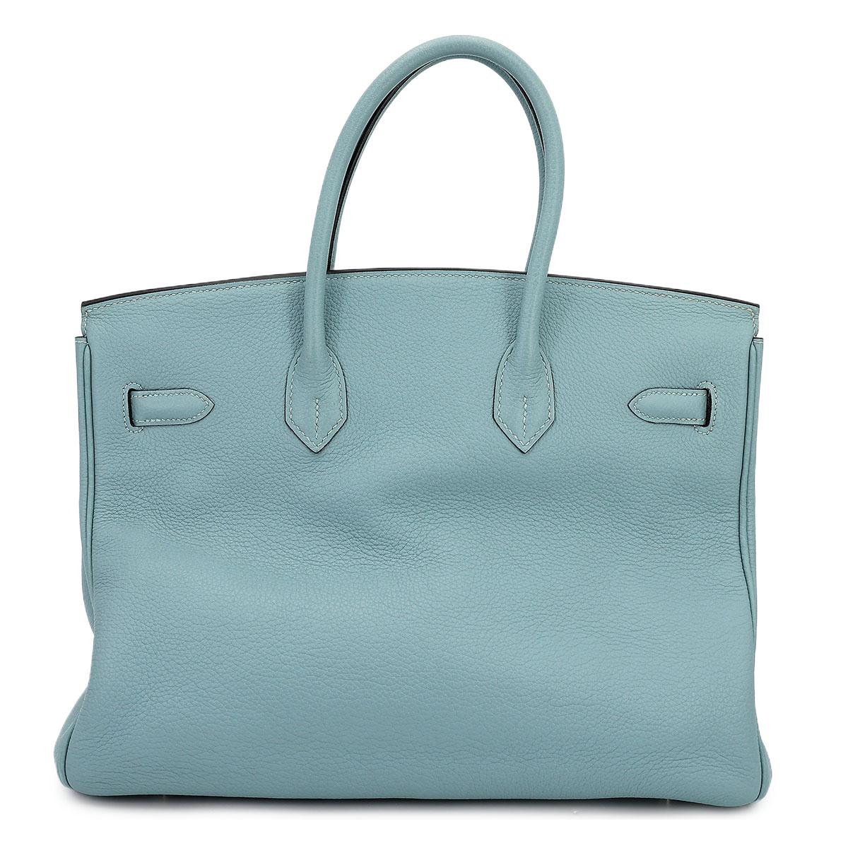 Very Good ( Rank A) HERMÈS Birkin 35 Ciel (7G) Clemence Palladium hardware Square M (2009) - 3