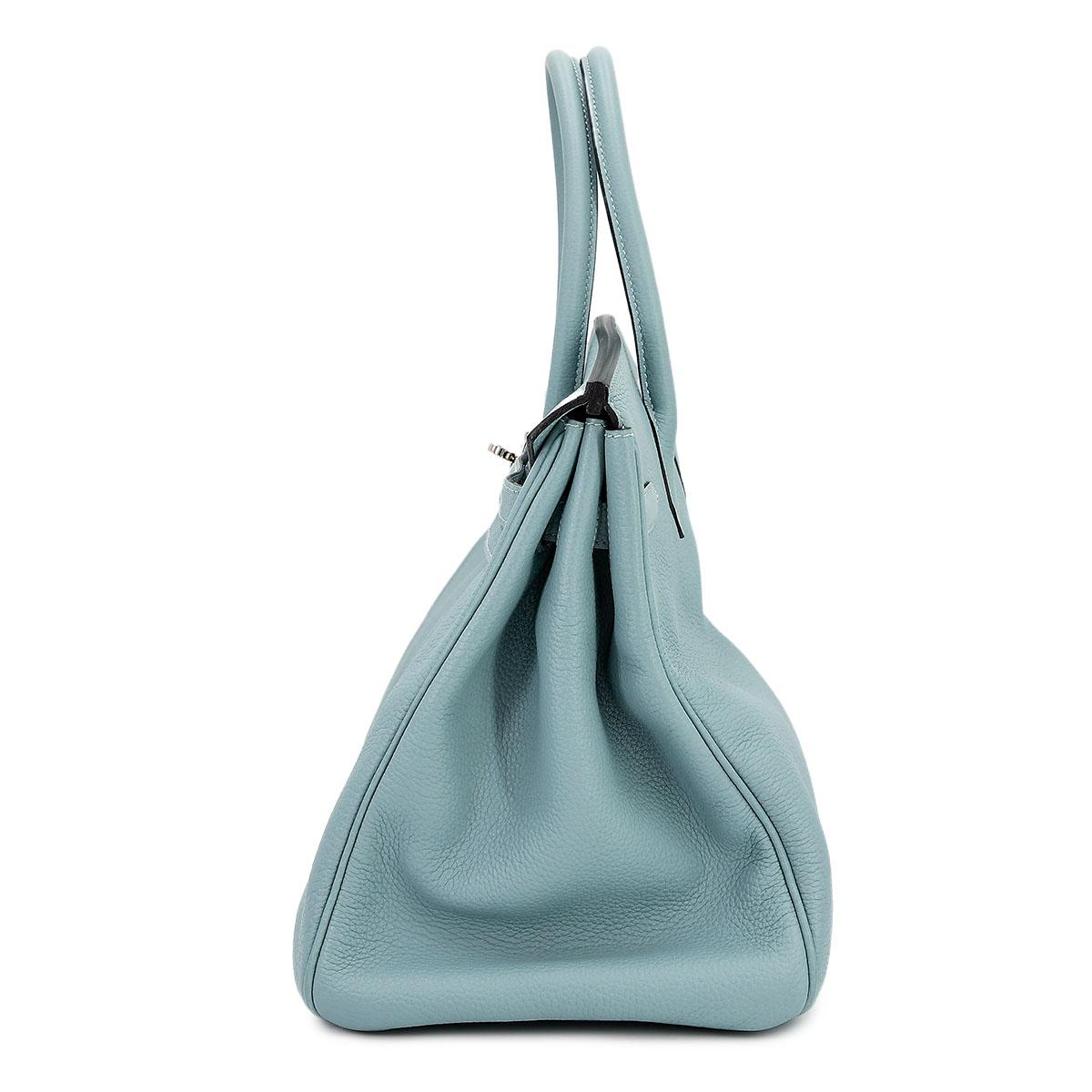 Very Good ( Rank A) HERMÈS Birkin 35 Ciel (7G) Clemence Palladium hardware Square M (2009) - 4