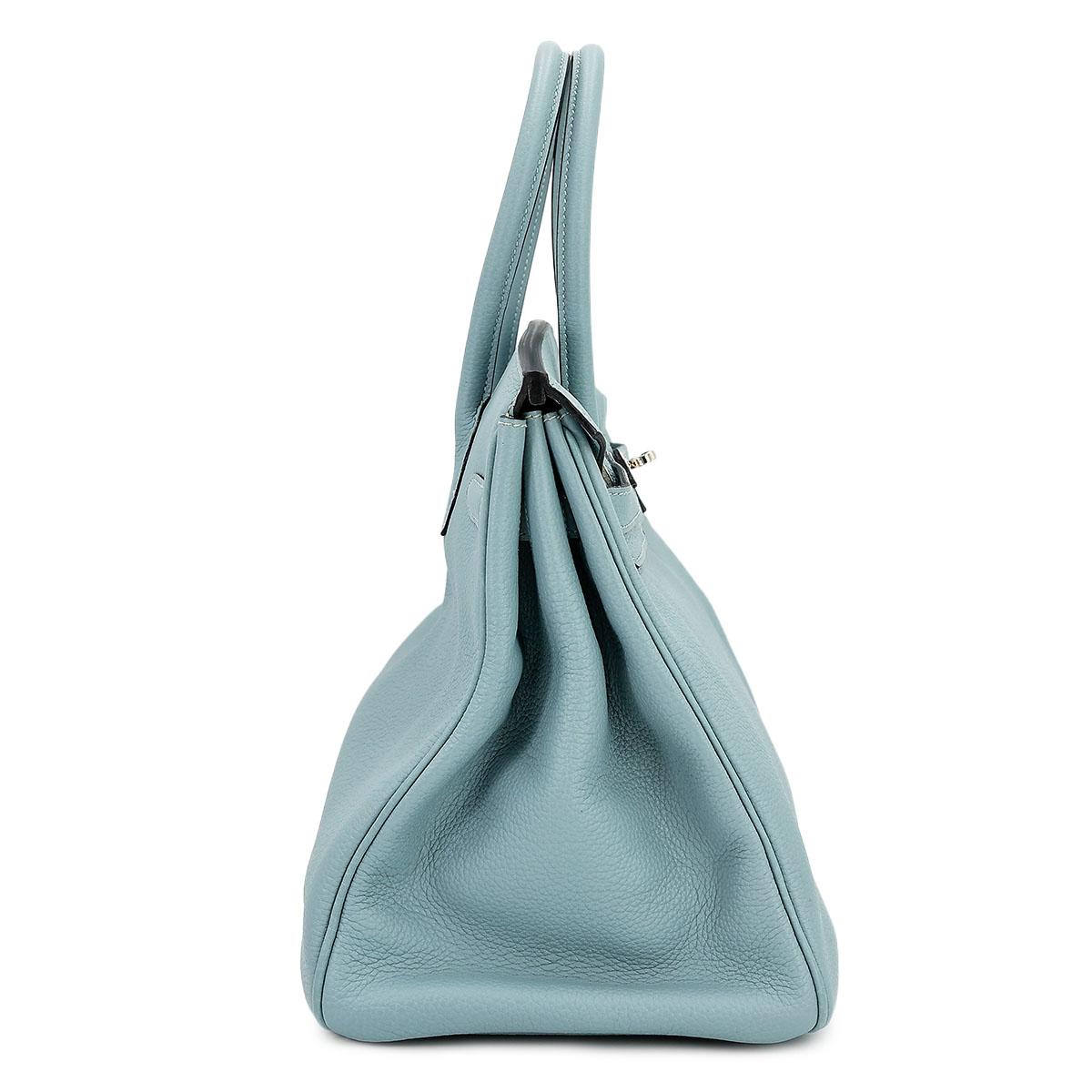 Very Good ( Rank A) HERMÈS Birkin 35 Ciel (7G) Clemence Palladium hardware Square M (2009) - 5