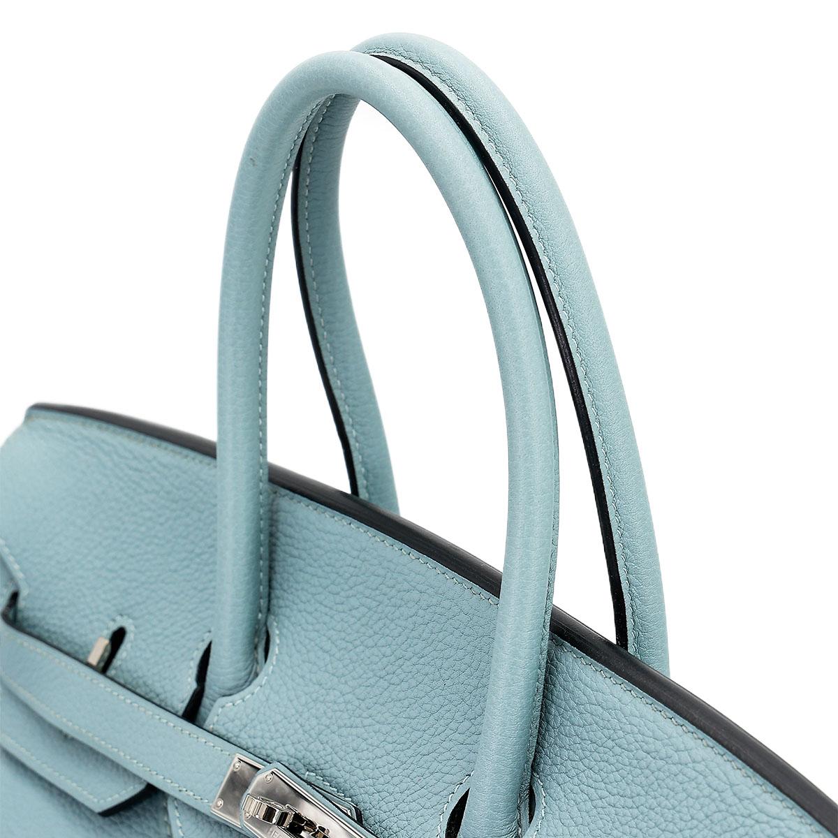 Very Good ( Rank A) HERMÈS Birkin 35 Ciel (7G) Clemence Palladium hardware Square M (2009) - 6