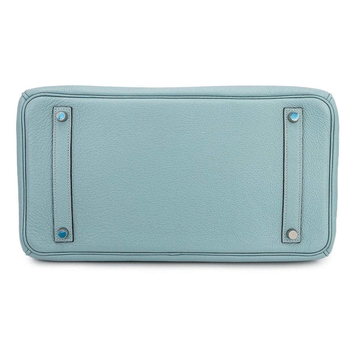 Very Good ( Rank A) HERMÈS Birkin 35 Ciel (7G) Clemence Palladium hardware Square M (2009) - 7