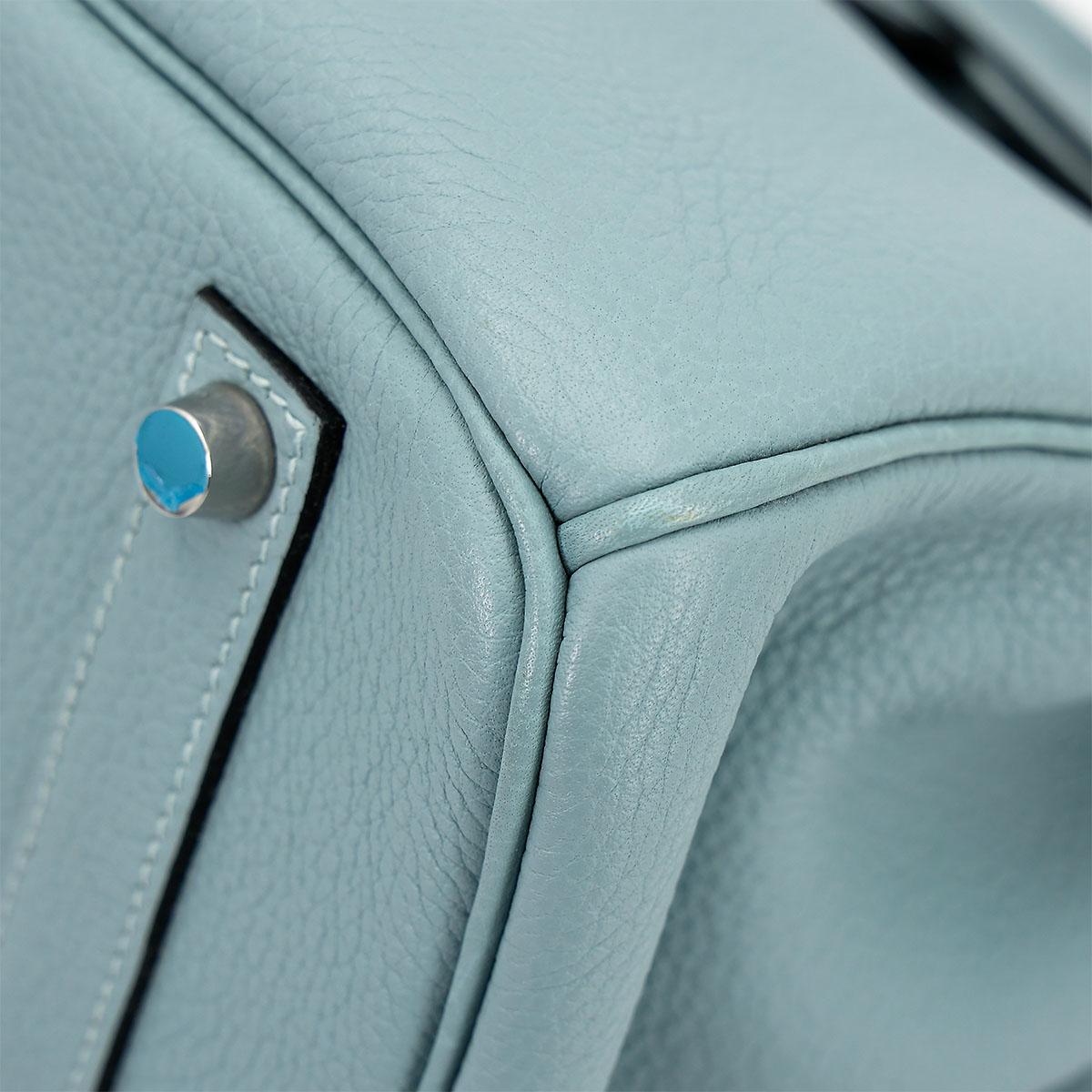 Very Good ( Rank A) HERMÈS Birkin 35 Ciel (7G) Clemence Palladium hardware Square M (2009) - 8