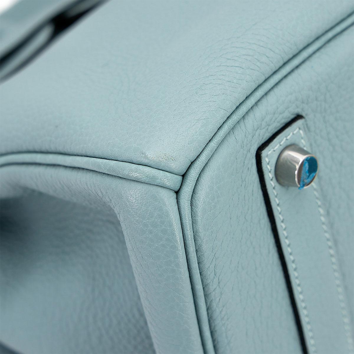 Very Good ( Rank A) HERMÈS Birkin 35 Ciel (7G) Clemence Palladium hardware Square M (2009) - 9