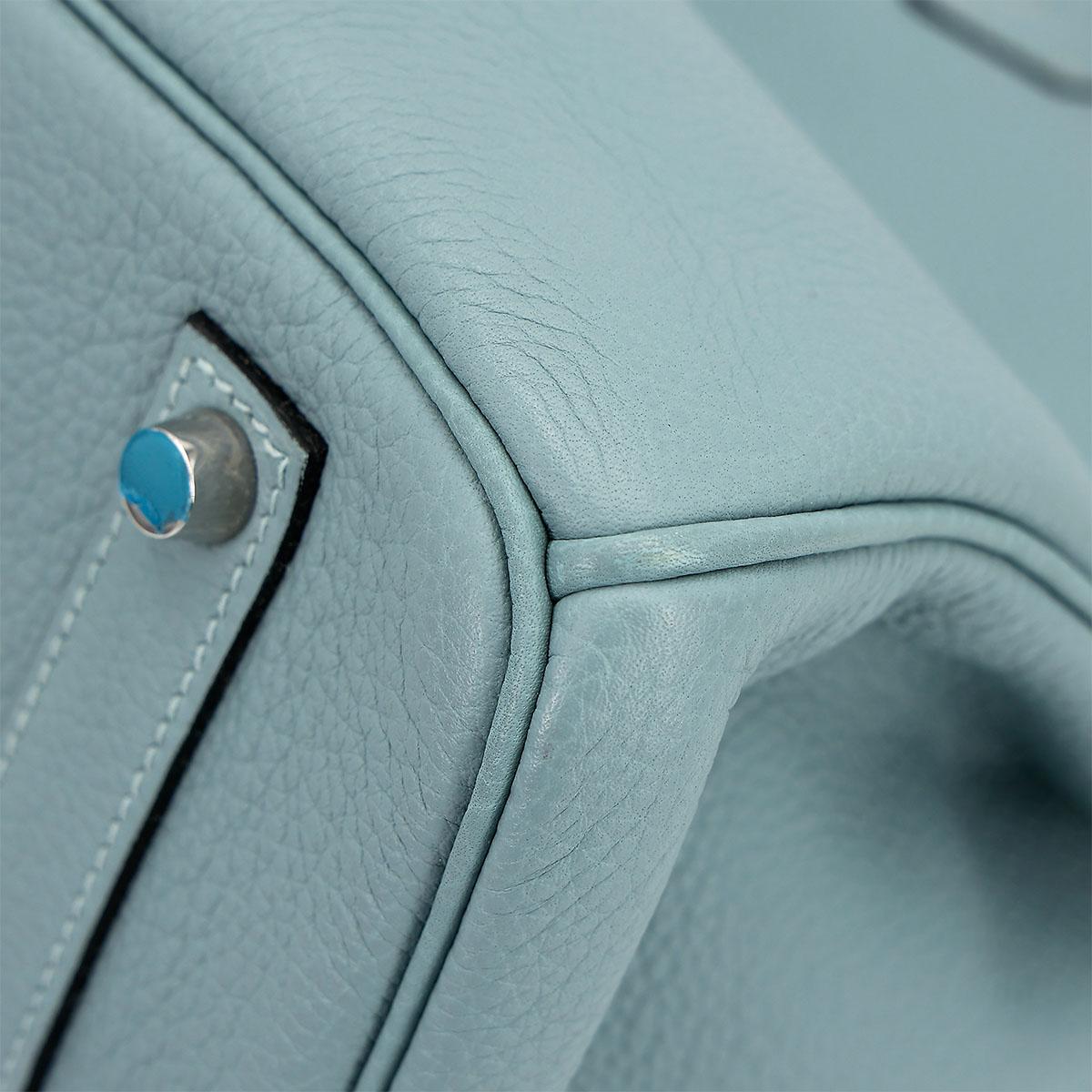 Very Good ( Rank A) HERMÈS Birkin 35 Ciel (7G) Clemence Palladium hardware Square M (2009) - 10