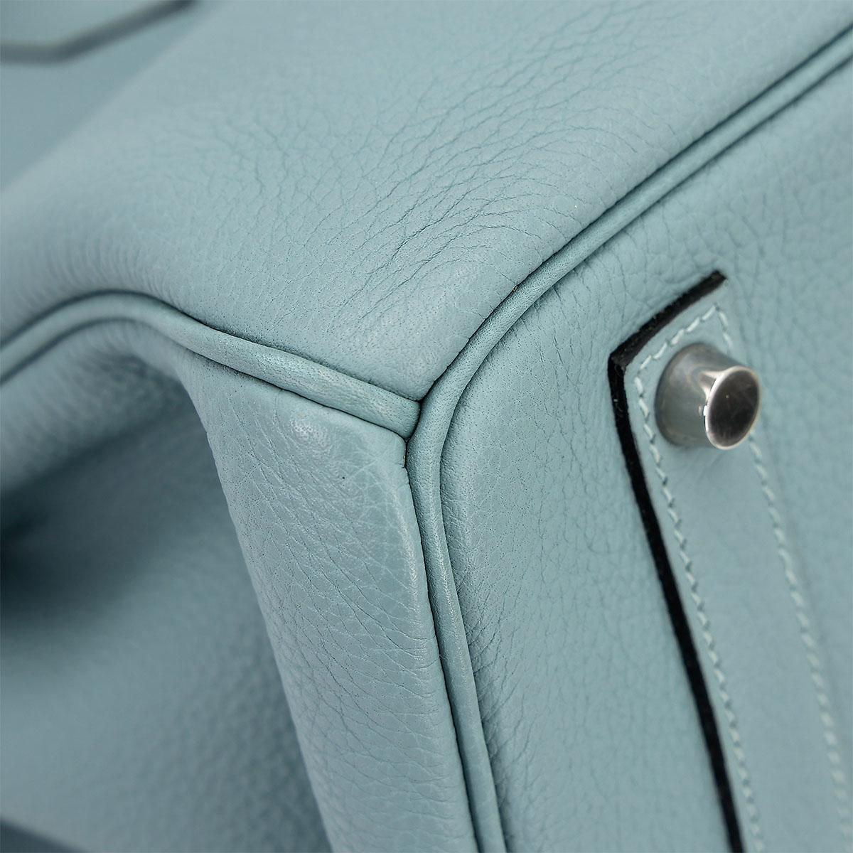 Very Good ( Rank A) HERMÈS Birkin 35 Ciel (7G) Clemence Palladium hardware Square M (2009) - 11