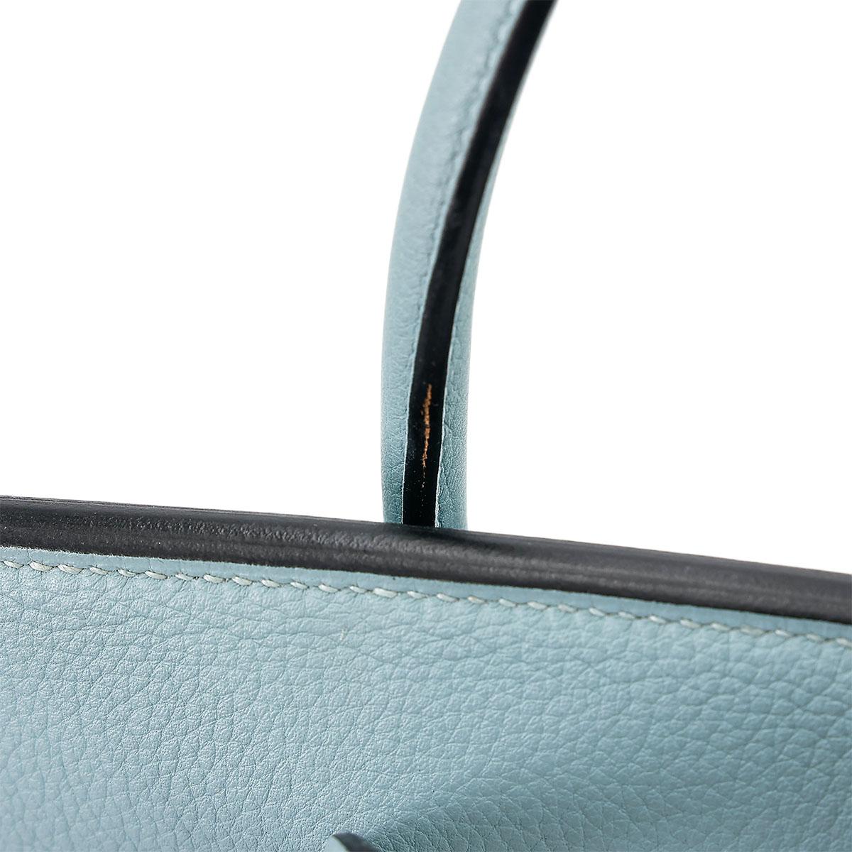 Very Good ( Rank A) HERMÈS Birkin 35 Ciel (7G) Clemence Palladium hardware Square M (2009) - 12