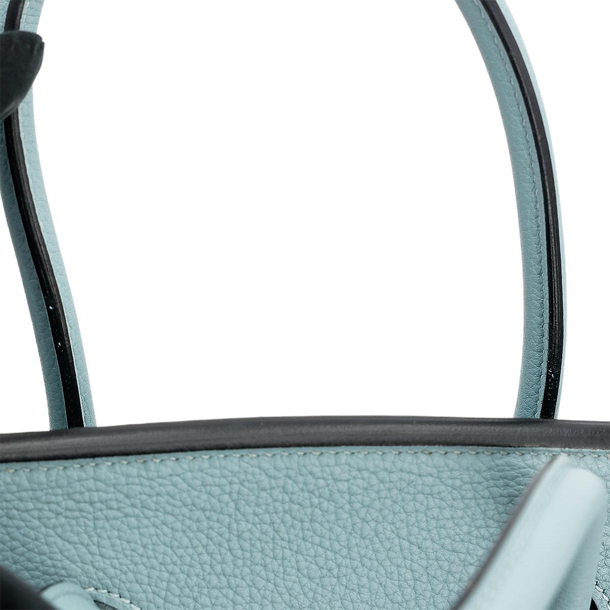 Very Good ( Rank A) HERMÈS Birkin 35 Ciel (7G) Clemence Palladium hardware Square M (2009) - 13