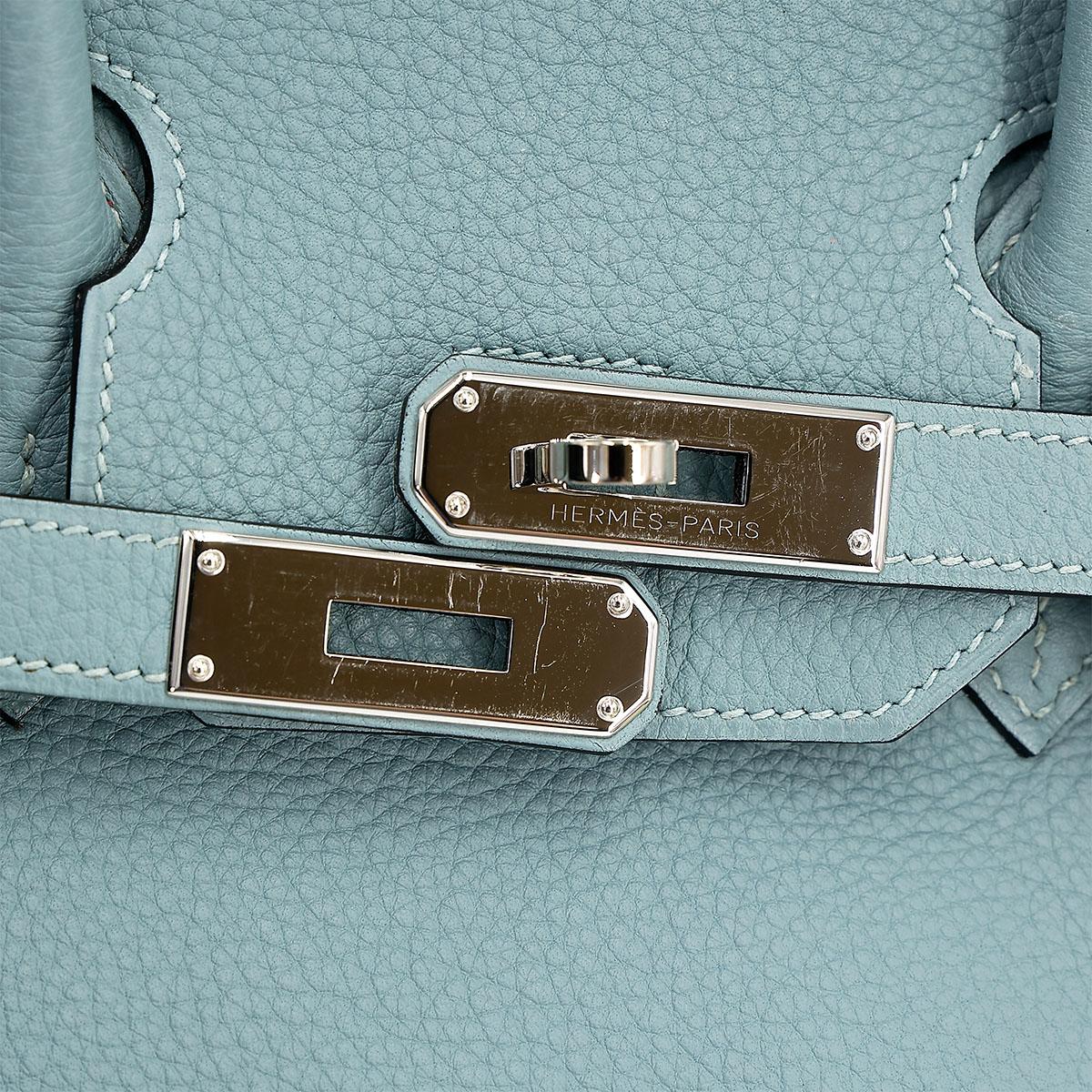 Very Good ( Rank A) HERMÈS Birkin 35 Ciel (7G) Clemence Palladium hardware Square M (2009) - 15