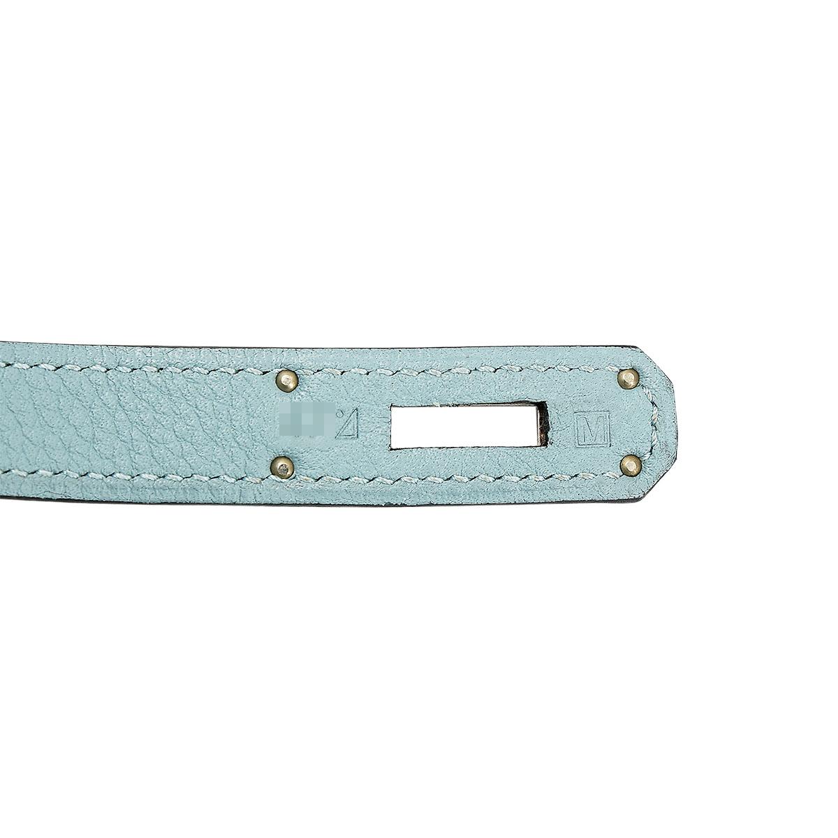 Very Good ( Rank A) HERMÈS Birkin 35 Ciel (7G) Clemence Palladium hardware Square M (2009) - 18