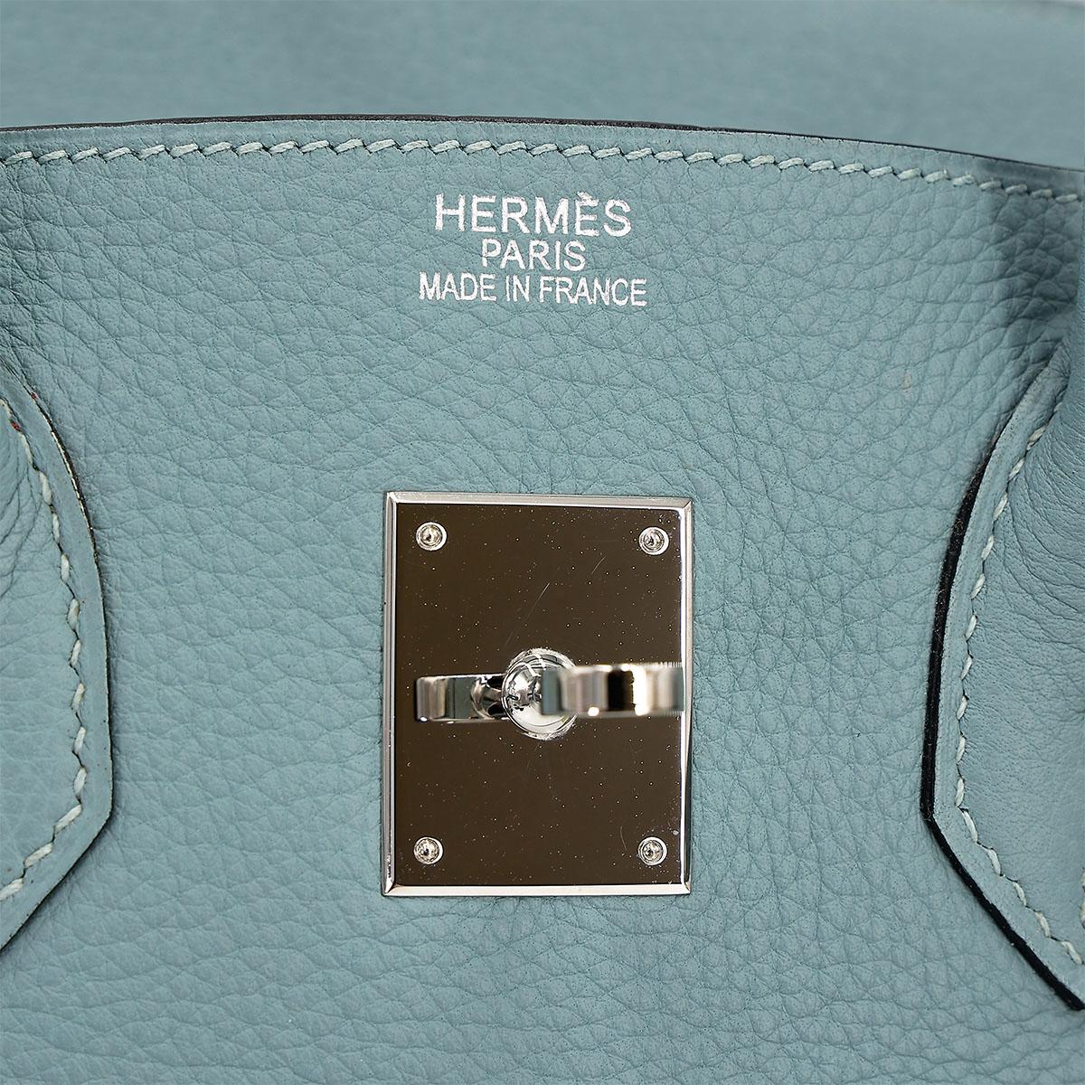 Very Good ( Rank A) HERMÈS Birkin 35 Ciel (7G) Clemence Palladium hardware Square M (2009) - 16