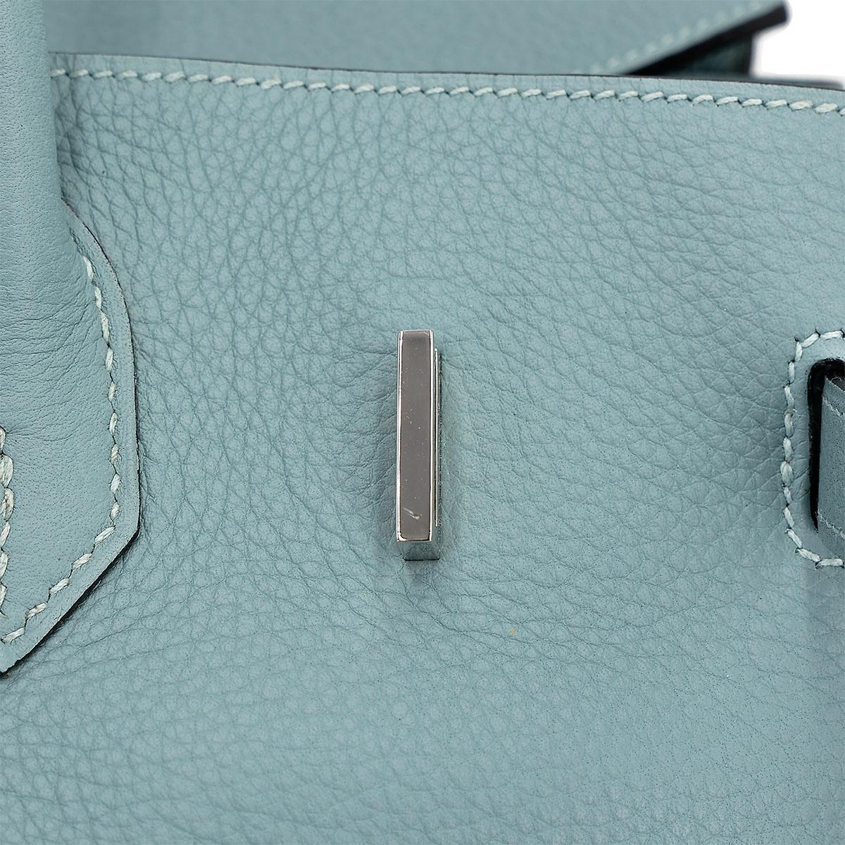 Very Good ( Rank A) HERMÈS Birkin 35 Ciel (7G) Clemence Palladium hardware Square M (2009) - 17