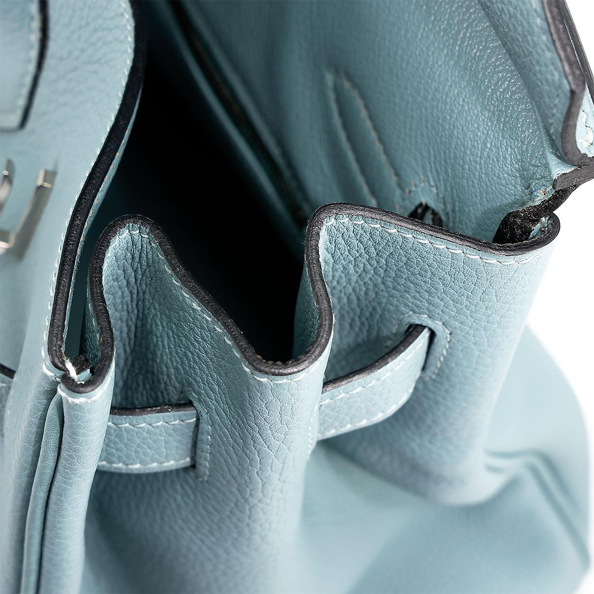 Very Good ( Rank A) HERMÈS Birkin 35 Ciel (7G) Clemence Palladium hardware Square M (2009) - 24