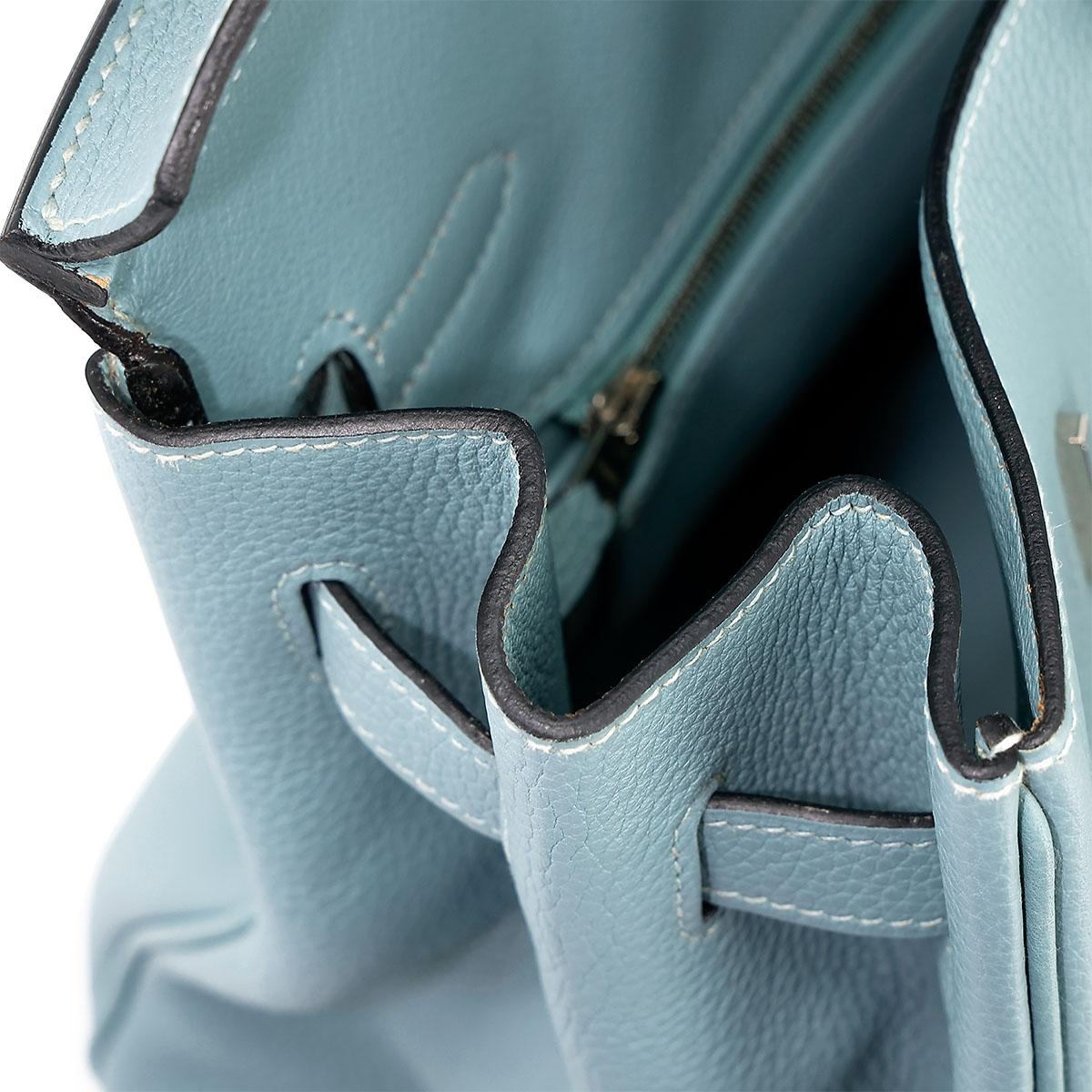 Very Good ( Rank A) HERMÈS Birkin 35 Ciel (7G) Clemence Palladium hardware Square M (2009) - 25