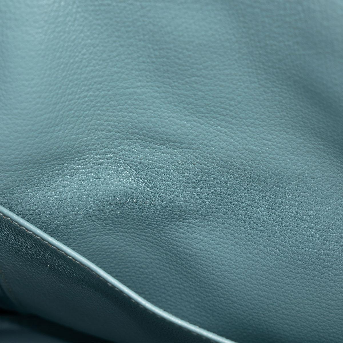 Very Good ( Rank A) HERMÈS Birkin 35 Ciel (7G) Clemence Palladium hardware Square M (2009) - 22