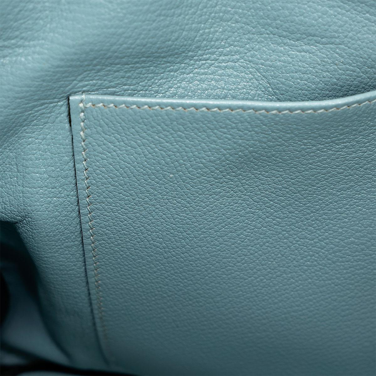 Very Good ( Rank A) HERMÈS Birkin 35 Ciel (7G) Clemence Palladium hardware Square M (2009) - 21