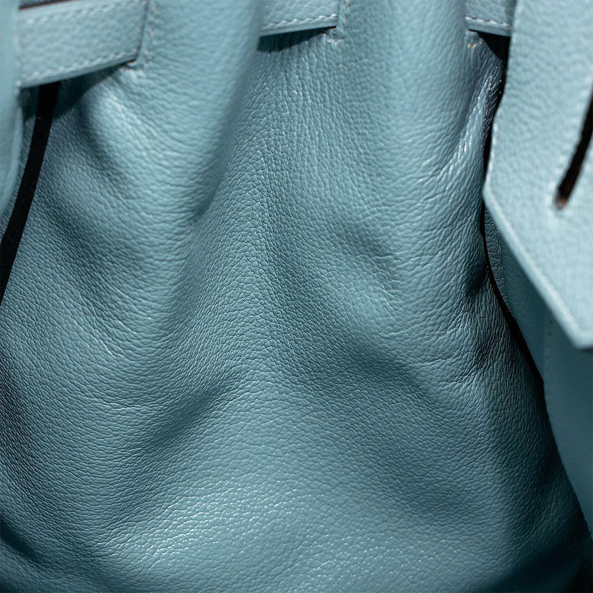 Very Good ( Rank A) HERMÈS Birkin 35 Ciel (7G) Clemence Palladium hardware Square M (2009) - 23