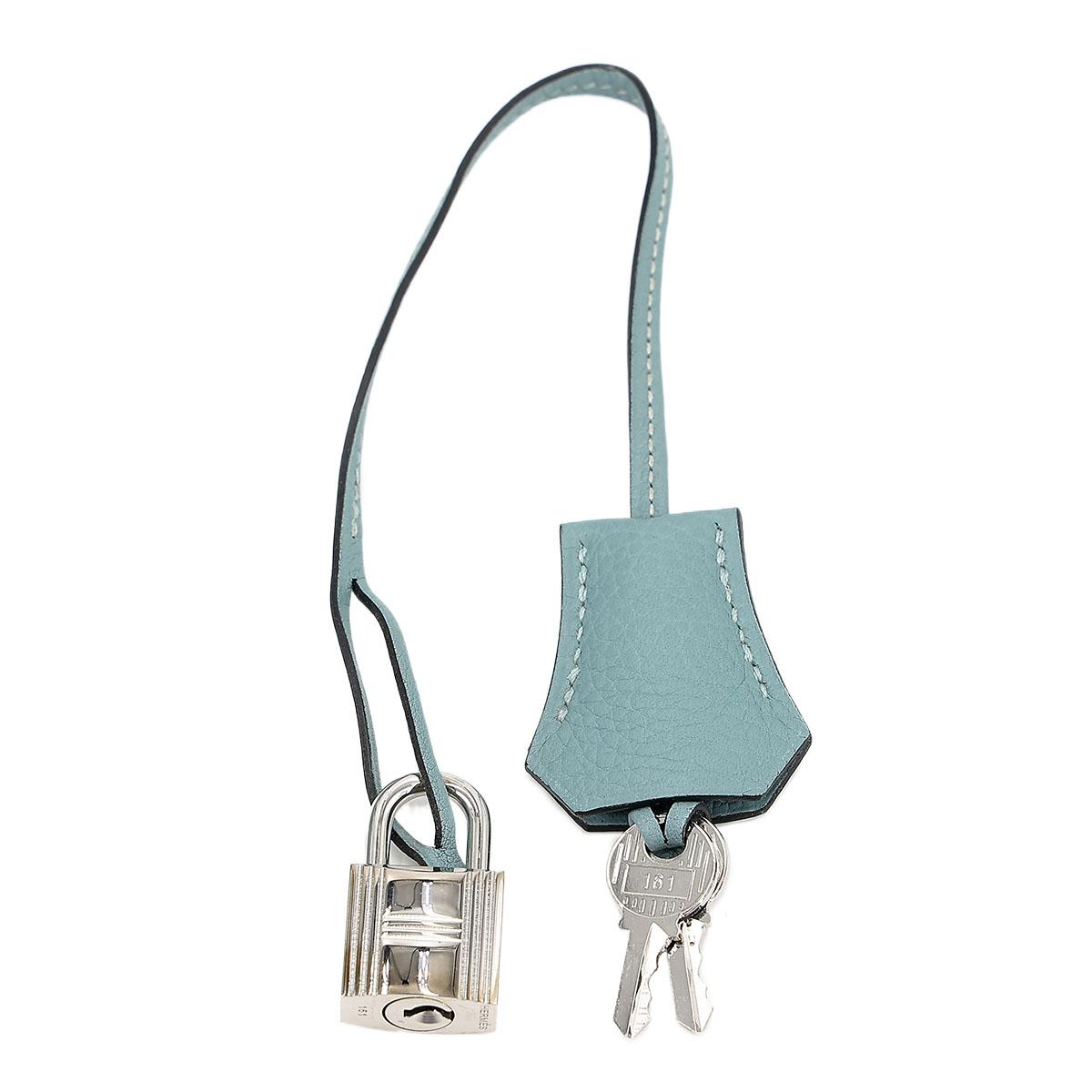 Very Good ( Rank A) HERMÈS Birkin 35 Ciel (7G) Clemence Palladium hardware Square M (2009) - 27