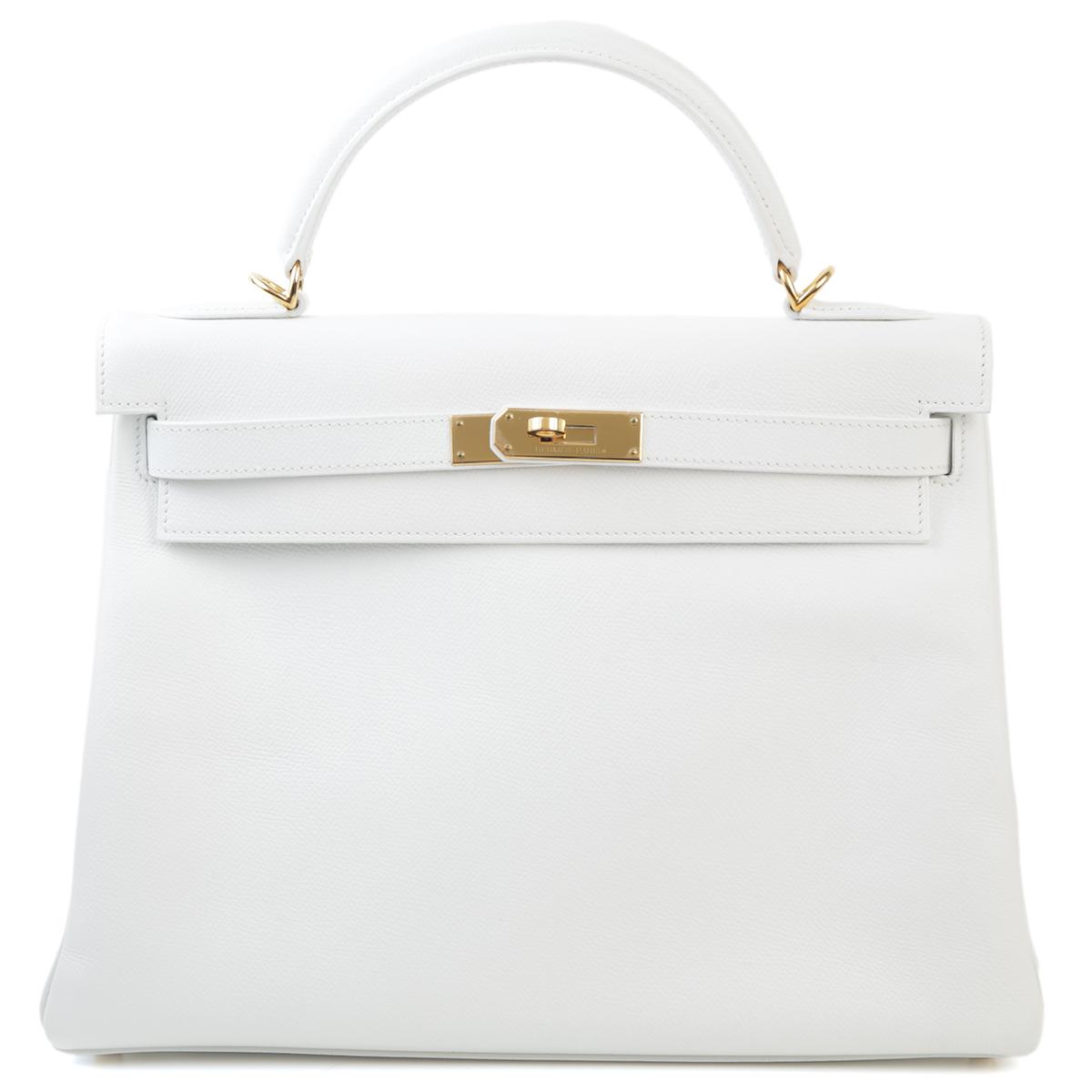 Excellent ( Rank SA ) HERMÈS Kelly 32 White (01) Epsom Gold hardware Square I (2005) - 1