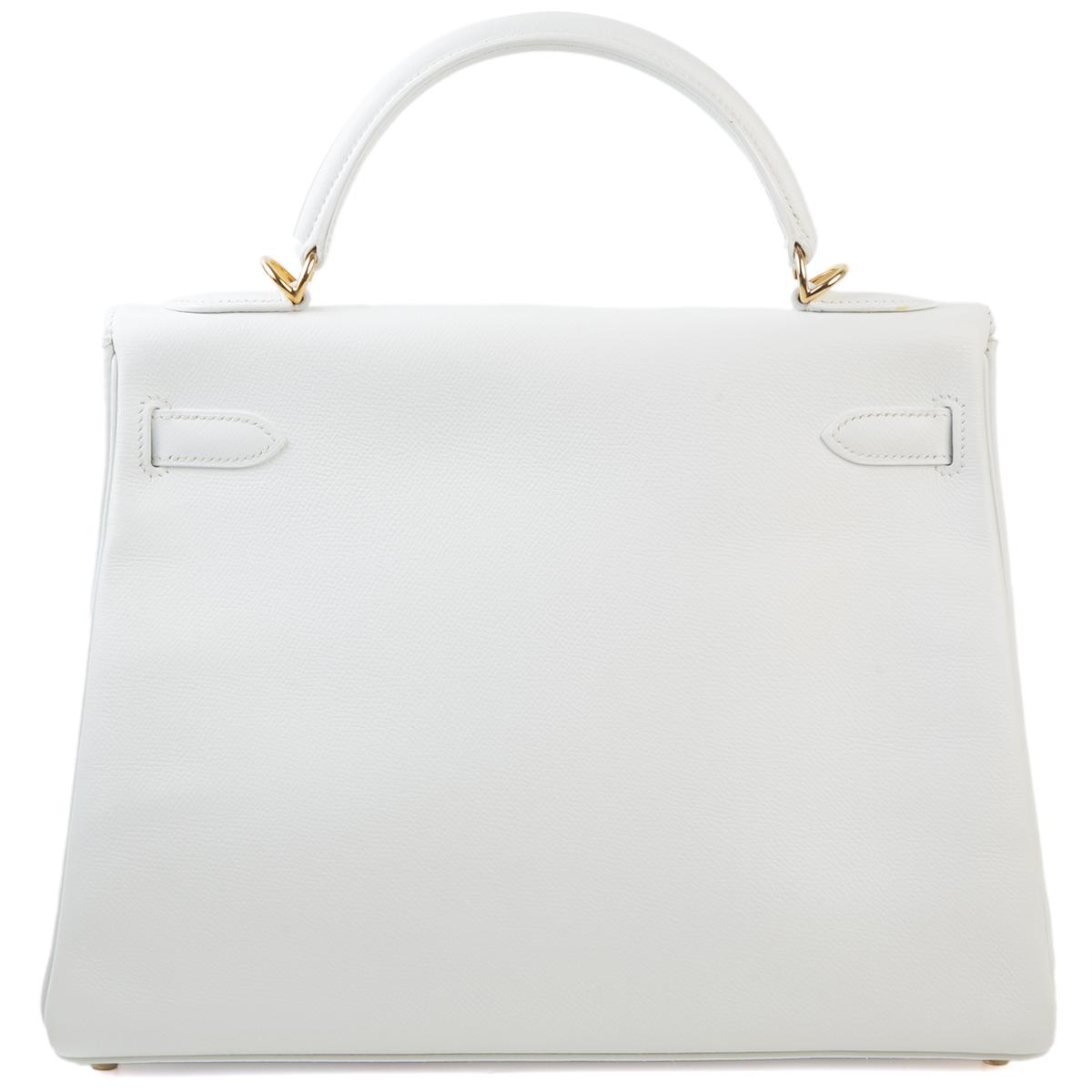 Excellent ( Rank SA ) HERMÈS Kelly 32 White (01) Epsom Gold hardware Square I (2005) - 2