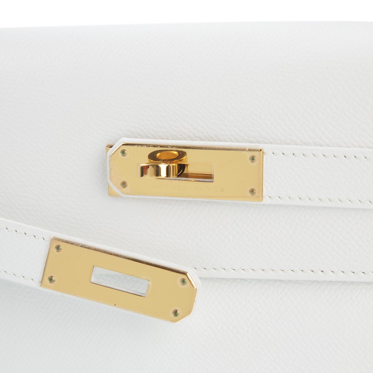 Excellent ( Rank SA ) HERMÈS Kelly 32 White (01) Epsom Gold hardware Square I (2005) - 8