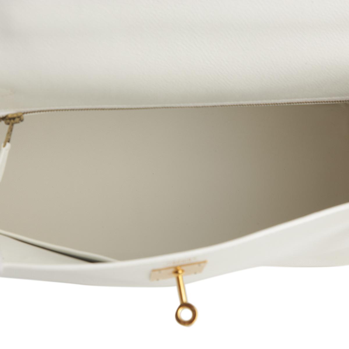 Excellent ( Rank SA ) HERMÈS Kelly 32 White (01) Epsom Gold hardware Square I (2005) - 11