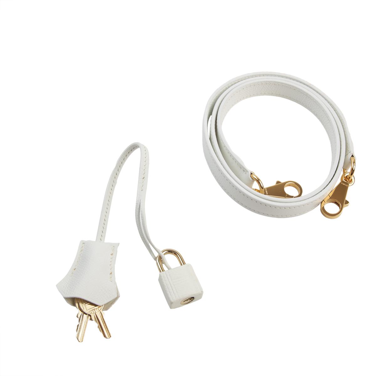 Excellent ( Rank SA ) HERMÈS Kelly 32 White (01) Epsom Gold hardware Square I (2005) - 14