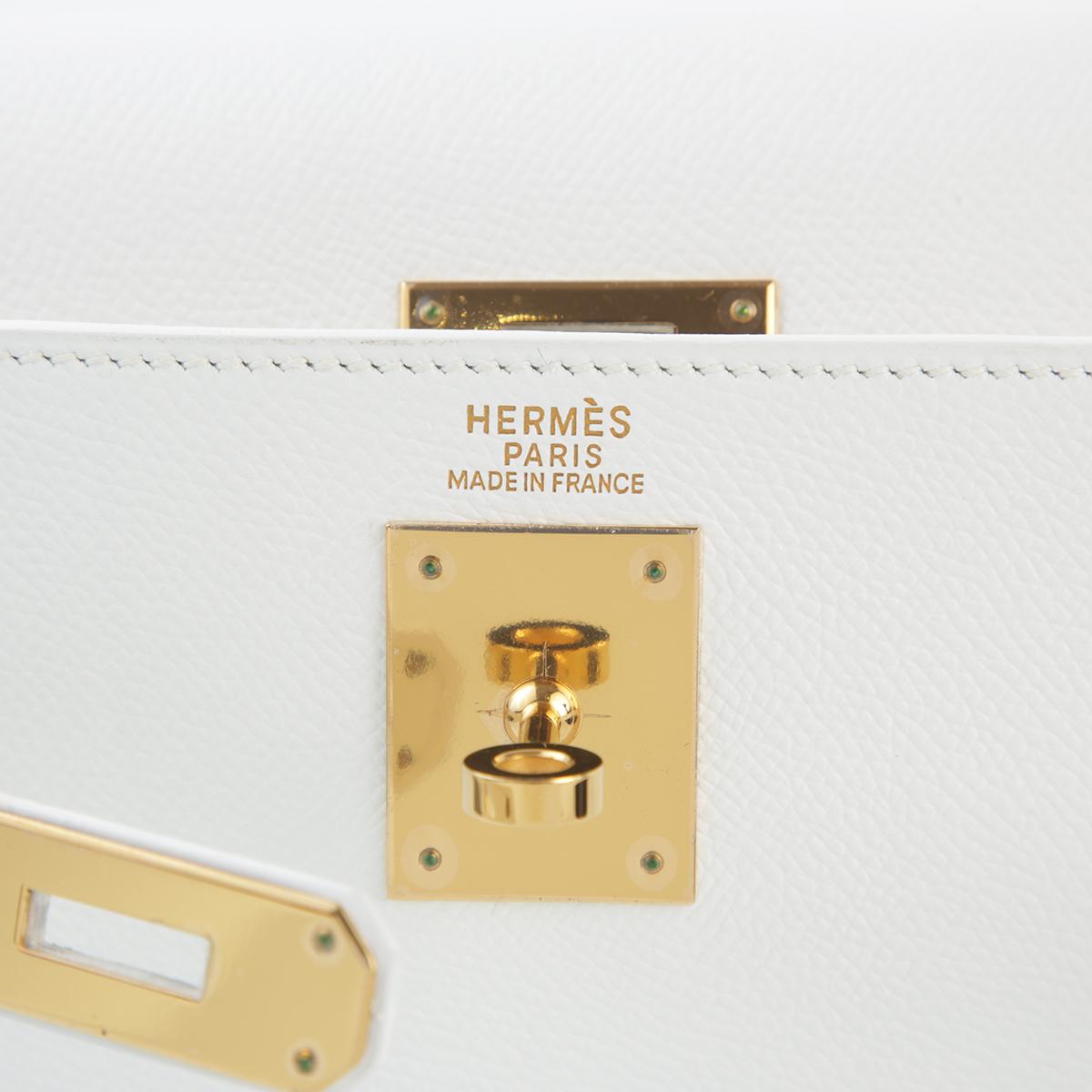Excellent ( Rank SA ) HERMÈS Kelly 32 White (01) Epsom Gold hardware Square I (2005) - 9