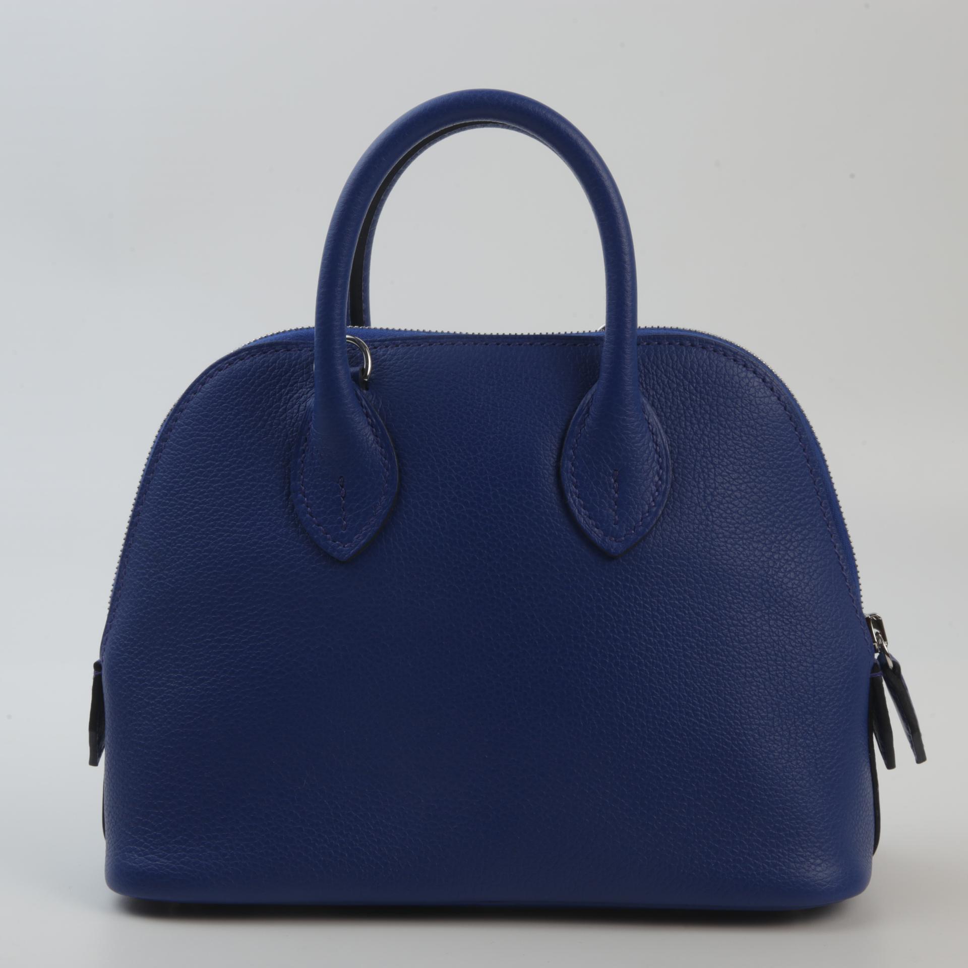 Excellent ( Rank SA ) HERMÈS Mini Bolide 1923 Fauve (34) Bleu Royal (O8) Evercolor Palladium hardware U (2022) - 2